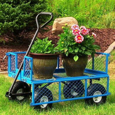 Sunnydaze Decor Sunnydaze Outdoor Lawn and Garden Heavy-Duty Durable Steel Mesh Utility Wagon Cart with Removable Sides - Blue 6 Sunnydaze Decor Sunnydaze Outdoor Lawn and Garden Heavy-Duty Durable Steel Mesh Utility Wagon Cart with Removable Sides - Blue - Image 6