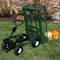 Sunnydaze Decor Sunnydaze Outdoor Lawn and Garden Heavy-Duty Durable Steel Mesh Utility Dump Wagon Cart with Removable Sides - Green