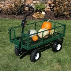 Sunnydaze Decor Sunnydaze Outdoor Lawn and Garden Heavy-Duty Durable Steel Mesh Utility Dump Wagon Cart with Removable Sides - Green -Gardening Official Shop unnamed file 914
