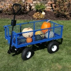 Sunnydaze Decor Sunnydaze Outdoor Lawn and Garden Heavy-Duty Durable Steel Mesh Utility Dump Wagon Cart with Removable Sides - Blue -Gardening Official Shop unnamed file 927