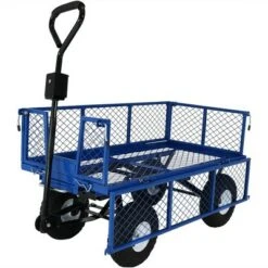 Sunnydaze Decor Sunnydaze Outdoor Lawn and Garden Heavy-Duty Durable Steel Mesh Utility Dump Wagon Cart with Removable Sides - Blue -Gardening Official Shop unnamed file 929