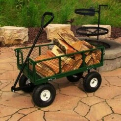 Sunnydaze Decor Sunnydaze Outdoor Lawn and Garden Heavy-Duty Durable Steel Mesh Utility Wagon Cart with Removable Sides - Green -Gardening Official Shop unnamed file 936