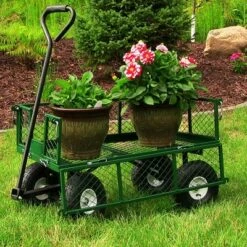 Sunnydaze Decor Sunnydaze Outdoor Lawn and Garden Heavy-Duty Durable Steel Mesh Utility Wagon Cart with Removable Sides - Green -Gardening Official Shop unnamed file 937