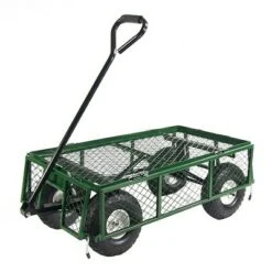 Sunnydaze Decor Sunnydaze Outdoor Lawn and Garden Heavy-Duty Durable Steel Mesh Utility Wagon Cart with Removable Sides - Green -Gardening Official Shop unnamed file 940