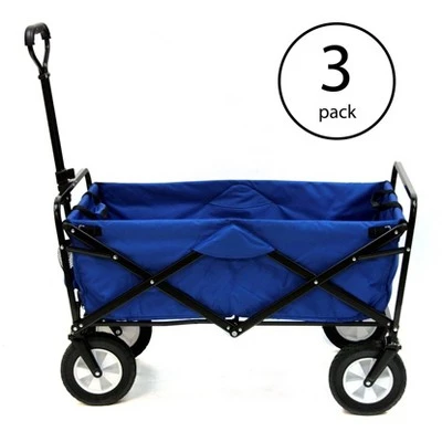 Mac Sports Collapsible Folding Steel Frame Outdoor Garden Wagon, Blue (3 Pack) 1 Mac Sports Collapsible Folding Steel Frame Outdoor Garden Wagon, Blue (3 Pack)