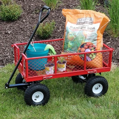 Sunnydaze Decor Sunnydaze Outdoor Lawn and Garden Heavy-Duty Durable Steel Mesh Utility Wagon Cart with Removable Sides - Red 1 Sunnydaze Decor Sunnydaze Outdoor Lawn and Garden Heavy-Duty Durable Steel Mesh Utility Wagon Cart with Removable Sides - Red