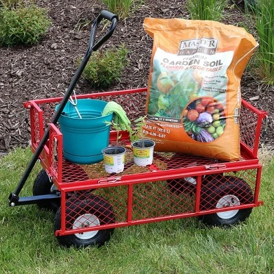 Sunnydaze Decor Sunnydaze Outdoor Lawn and Garden Heavy-Duty Durable Steel Mesh Utility Wagon Cart with Removable Sides - Red 5 Sunnydaze Decor Sunnydaze Outdoor Lawn and Garden Heavy-Duty Durable Steel Mesh Utility Wagon Cart with Removable Sides - Red - Image 5