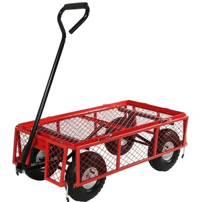 Sunnydaze Decor Sunnydaze Outdoor Lawn and Garden Heavy-Duty Durable Steel Mesh Utility Wagon Cart with Removable Sides - Red 7 Sunnydaze Decor Sunnydaze Outdoor Lawn and Garden Heavy-Duty Durable Steel Mesh Utility Wagon Cart with Removable Sides - Red - Image 7