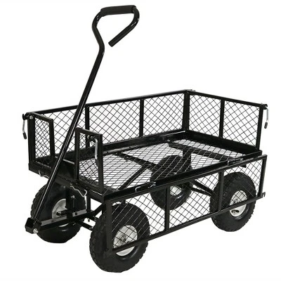 Sunnydaze Decor Sunnydaze Outdoor Lawn and Garden Heavy-Duty Durable Steel Mesh Utility Wagon Cart with Removable Sides - Black 6 Sunnydaze Decor Sunnydaze Outdoor Lawn and Garden Heavy-Duty Durable Steel Mesh Utility Wagon Cart with Removable Sides - Black - Image 6