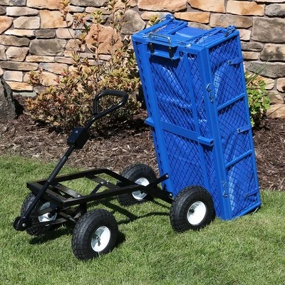 Sunnydaze Decor Sunnydaze Outdoor Lawn and Garden Heavy-Duty Steel Dump Cart with Removable Sides and Weather-Resistant Polyester Liner - Blue 1 Sunnydaze Decor Sunnydaze Outdoor Lawn and Garden Heavy-Duty Steel Dump Cart with Removable Sides and Weather-Resistant Polyester Liner - Blue