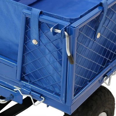 Sunnydaze Decor Sunnydaze Outdoor Lawn and Garden Heavy-Duty Steel Dump Cart with Removable Sides and Weather-Resistant Polyester Liner - Blue 2 Sunnydaze Decor Sunnydaze Outdoor Lawn and Garden Heavy-Duty Steel Dump Cart with Removable Sides and Weather-Resistant Polyester Liner - Blue - Image 2