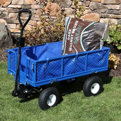 Sunnydaze Decor Sunnydaze Outdoor Lawn and Garden Heavy-Duty Steel Dump Cart with Removable Sides and Weather-Resistant Polyester Liner - Blue 7 Sunnydaze Decor Sunnydaze Outdoor Lawn and Garden Heavy-Duty Steel Dump Cart with Removable Sides and Weather-Resistant Polyester Liner - Blue - Image 7