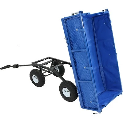 Sunnydaze Decor Sunnydaze Outdoor Lawn and Garden Heavy-Duty Steel Dump Cart with Removable Sides and Weather-Resistant Polyester Liner - Blue 8 Sunnydaze Decor Sunnydaze Outdoor Lawn and Garden Heavy-Duty Steel Dump Cart with Removable Sides and Weather-Resistant Polyester Liner - Blue - Image 8