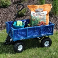 Sunnydaze Decor Sunnydaze Outdoor Lawn and Garden Heavy-Duty Steel Utility Cart with Removable Sides and Weather-Resistant Polyester Liner - Blue